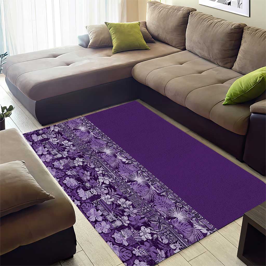 Hawaiian Tribal Elements Hibiscus Area Rug Purple Pattern - Polynesian Pride