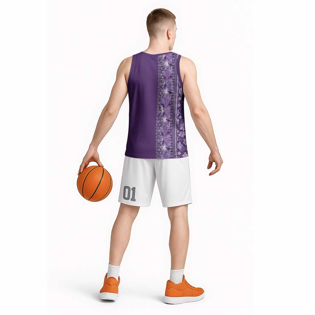 Hawaiian Tribal Elements Hibiscus Basketball Jersey Purple Pattern - Polynesian Pride