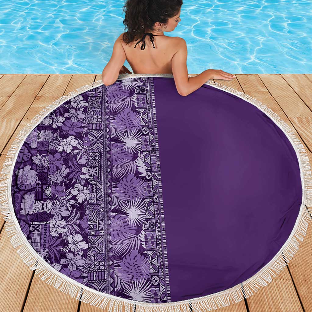 Hawaiian Tribal Elements Hibiscus Beach Blanket Purple Pattern - Polynesian Pride