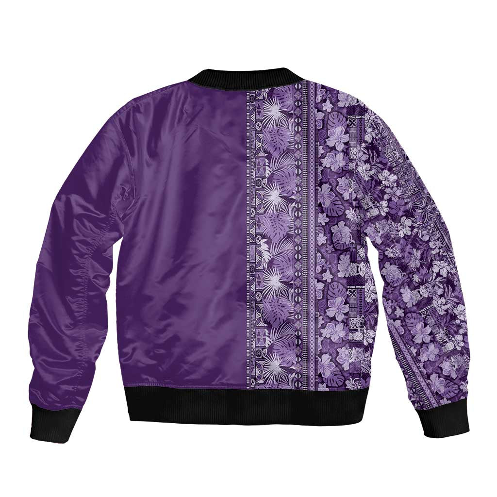 Hawaiian Tribal Elements Hibiscus Bomber Jacket Purple Pattern - Polynesian Pride