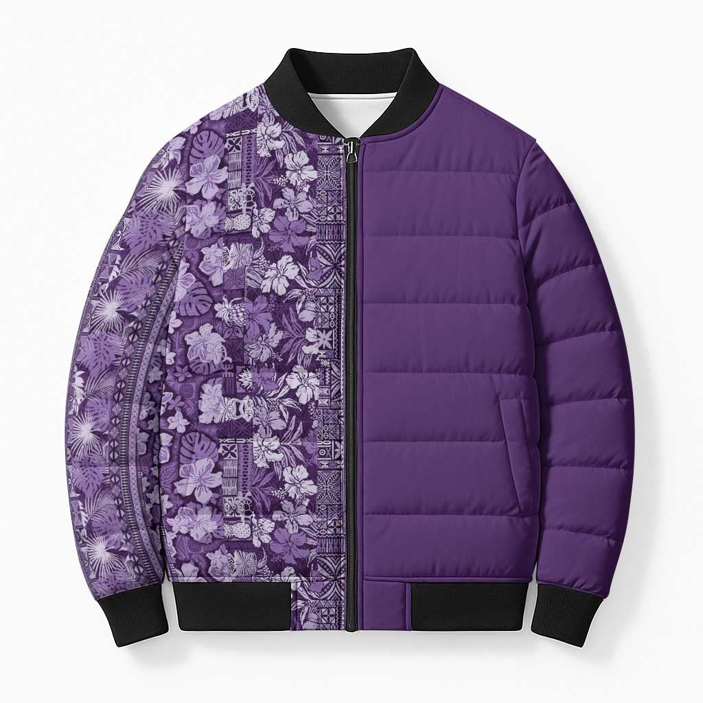 Hawaiian Tribal Elements Hibiscus Bomber Puffer Jacket Purple Pattern - Polynesian Pride