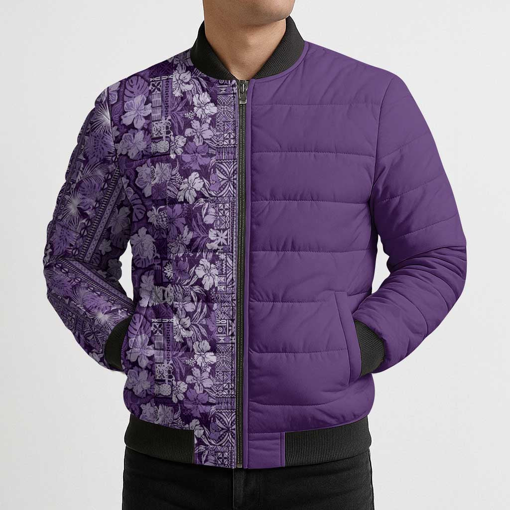 Hawaiian Tribal Elements Hibiscus Bomber Puffer Jacket Purple Pattern - Polynesian Pride