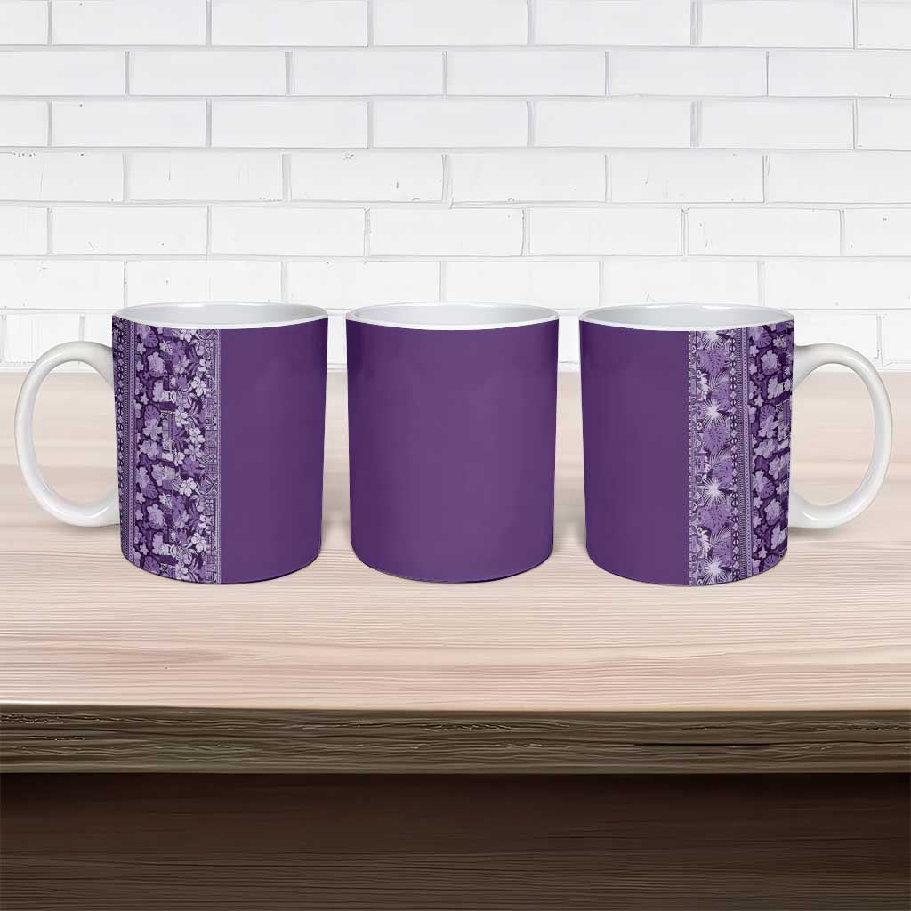 Hawaiian Tribal Elements Hibiscus Ceramic Mug Purple Pattern - Polynesian Pride