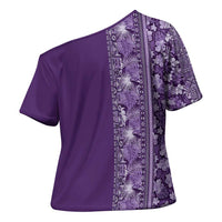Hawaiian Tribal Elements Hibiscus Cross Shoulder Shirt Purple Pattern - Polynesian Pride