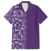 Hawaiian Tribal Elements Hibiscus Family Matching Off The Shoulder Long Sleeve Dress and Hawaiian Shirt Purple Pattern - Polynesian Pride