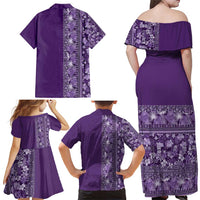 Hawaiian Tribal Elements Hibiscus Family Matching Off Shoulder Maxi Dress and Hawaiian Shirt Purple Pattern - Polynesian Pride