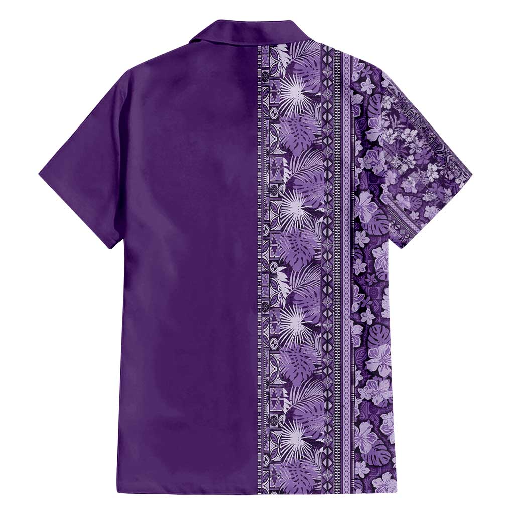 Hawaiian Tribal Elements Hibiscus Family Matching Off Shoulder Short Dress and Hawaiian Shirt Purple Pattern - Polynesian Pride