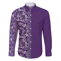 Hawaiian Tribal Elements Hibiscus Family Matching Puletasi and Hawaiian Shirt Purple Pattern - Polynesian Pride