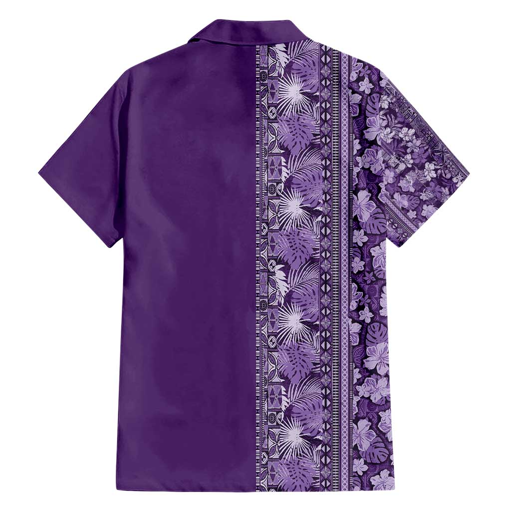 Hawaiian Tribal Elements Hibiscus Family Matching Short Sleeve Bodycon Dress and Hawaiian Shirt Purple Pattern - Polynesian Pride