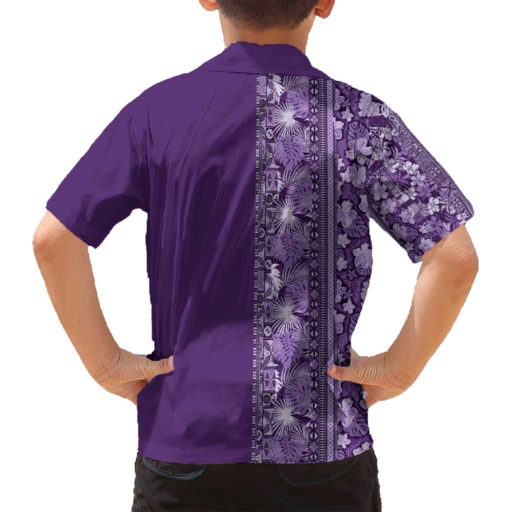Hawaiian Tribal Elements Hibiscus Family Matching Tank Maxi Dress and Hawaiian Shirt Purple Pattern - Polynesian Pride