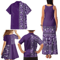 Hawaiian Tribal Elements Hibiscus Family Matching Tank Maxi Dress and Hawaiian Shirt Purple Pattern - Polynesian Pride