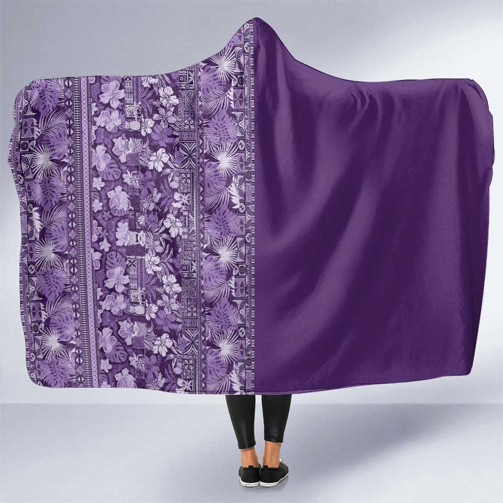 Hawaiian Tribal Elements Hibiscus Hooded Blanket Purple Pattern - Polynesian Pride