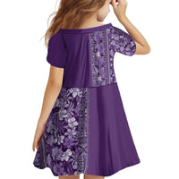 Hawaiian Tribal Elements Hibiscus Kid Short Sleeve Dress Purple Pattern - Polynesian Pride