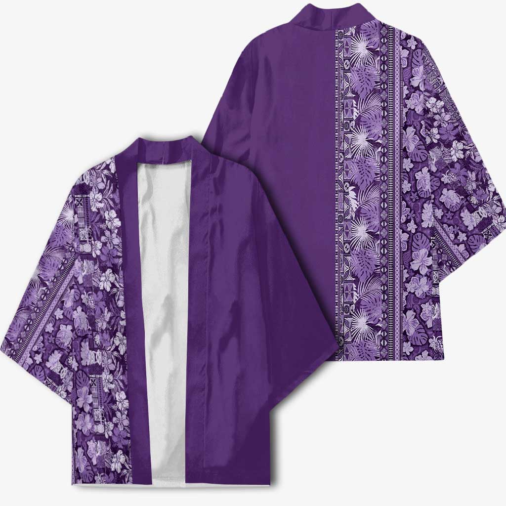 Hawaiian Tribal Elements Hibiscus Kimono Purple Pattern - Polynesian Pride