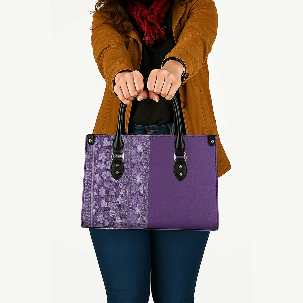 Hawaiian Tribal Elements Hibiscus Leather Bag Purple Pattern - Polynesian Pride