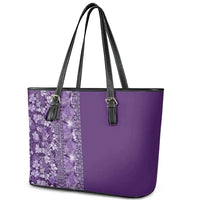 Hawaiian Tribal Elements Hibiscus Leather Tote Bag Purple Pattern - Polynesian Pride