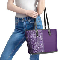 Hawaiian Tribal Elements Hibiscus Leather Tote Bag Purple Pattern - Polynesian Pride