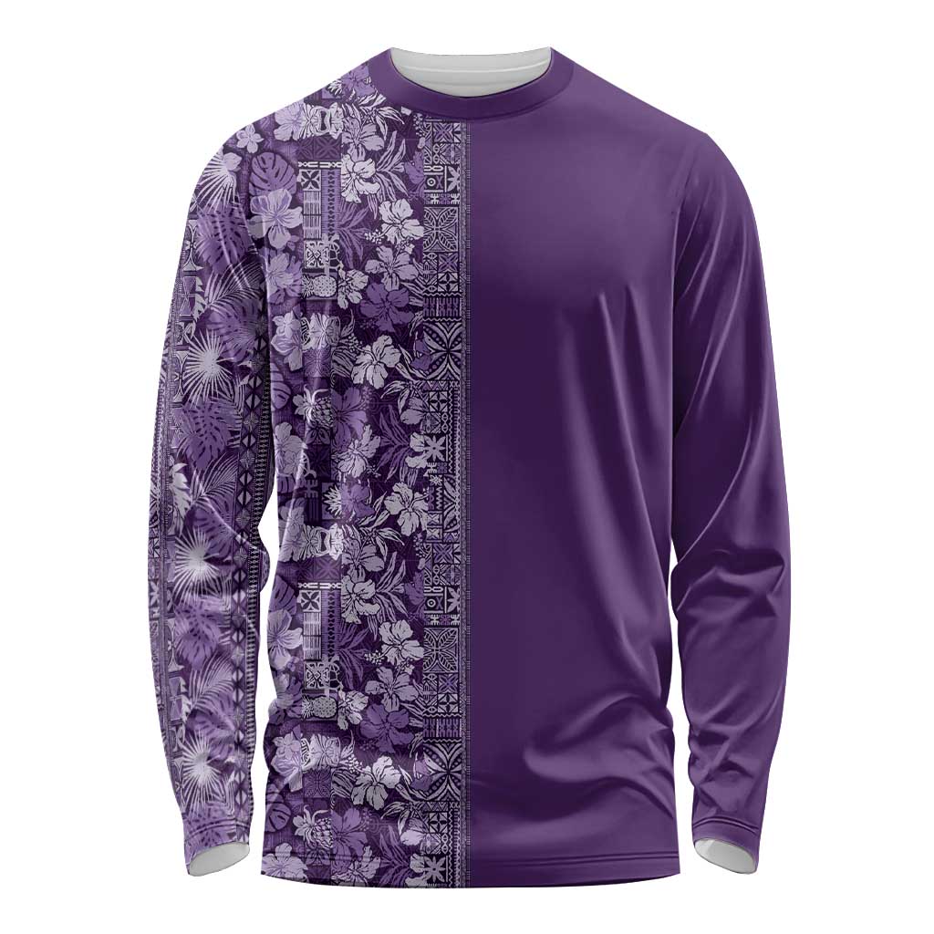 Hawaiian Tribal Elements Hibiscus Long Sleeve Shirt Purple Pattern - Polynesian Pride