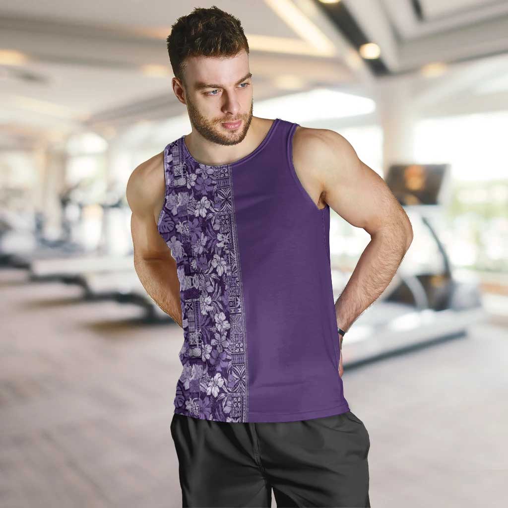 Hawaiian Tribal Elements Hibiscus Men Tank Top Purple Pattern - Polynesian Pride