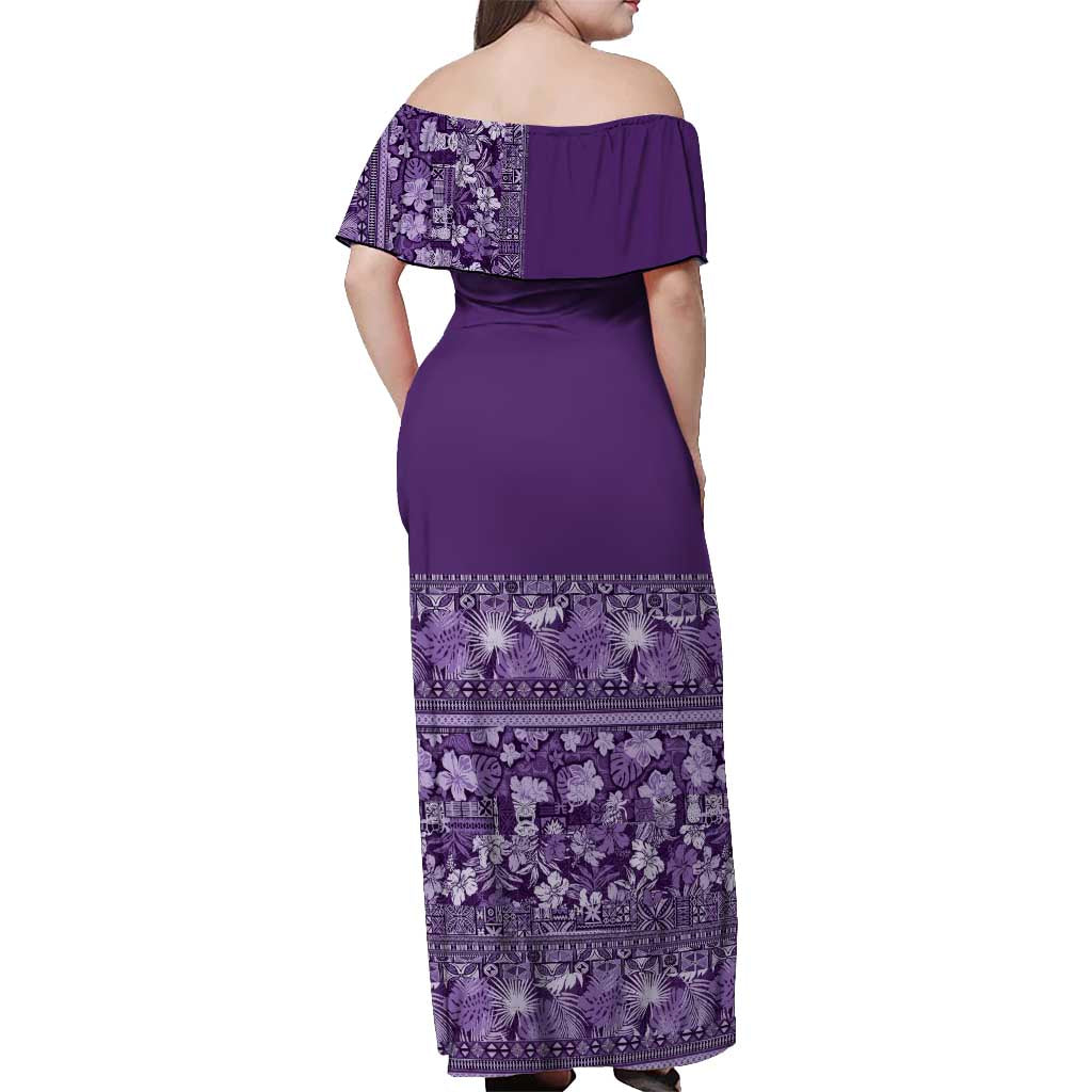 Hawaiian Tribal Elements Hibiscus Off Shoulder Maxi Dress Purple Pattern - Polynesian Pride
