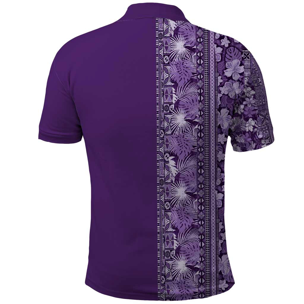 Hawaiian Tribal Elements Hibiscus Polo Shirt Purple Pattern - Polynesian Pride