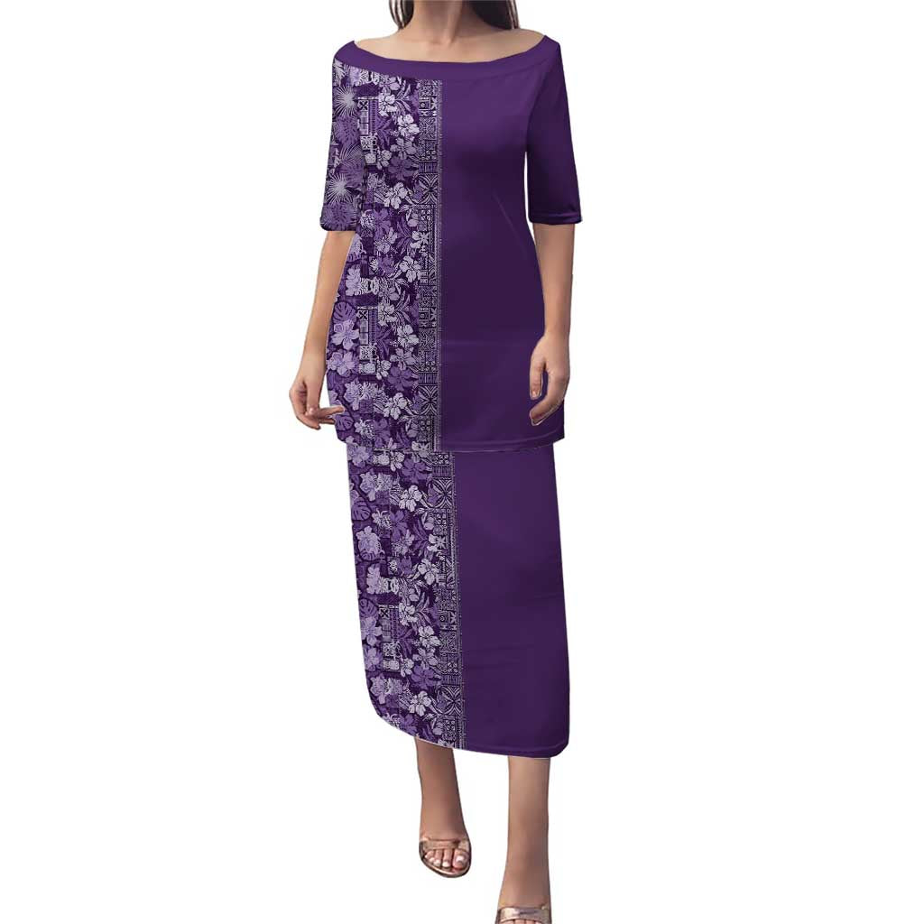 Hawaiian Tribal Elements Hibiscus Puletasi Purple Pattern - Polynesian Pride