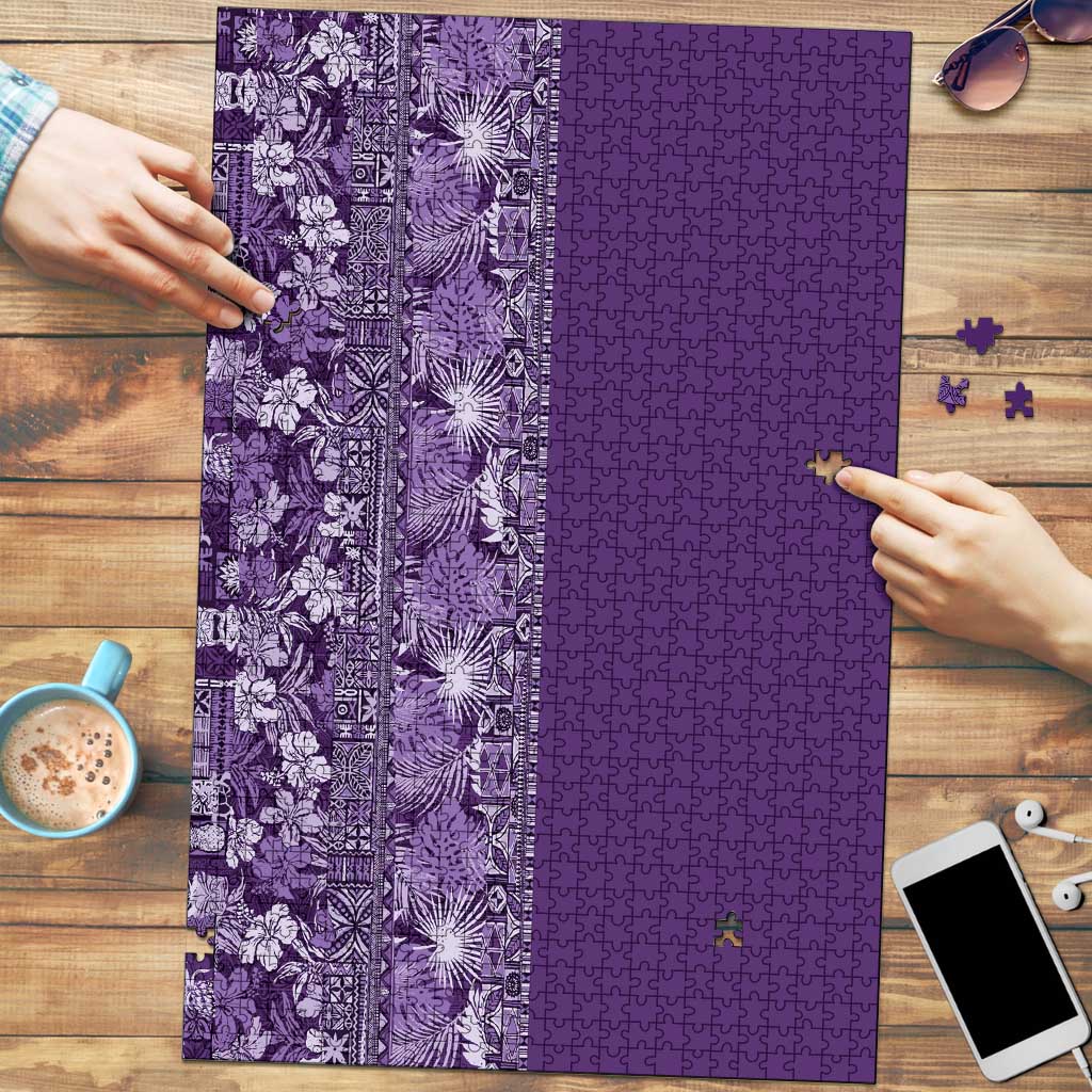 Hawaiian Tribal Elements Hibiscus Puzzle Purple Pattern - Polynesian Pride