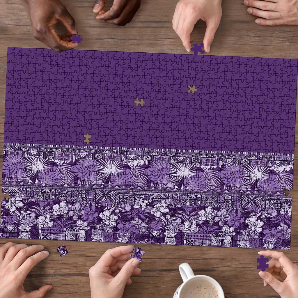 Hawaiian Tribal Elements Hibiscus Puzzle Purple Pattern - Polynesian Pride