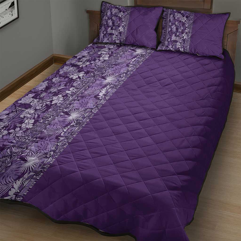 Hawaiian Tribal Elements Hibiscus Quilt Bed Set Purple Pattern - Polynesian Pride