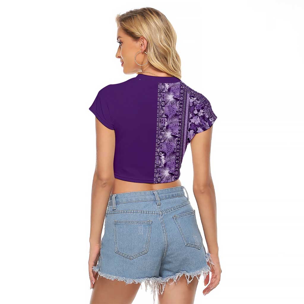 Hawaiian Tribal Elements Hibiscus Raglan Cropped T Shirt Purple Pattern - Polynesian Pride
