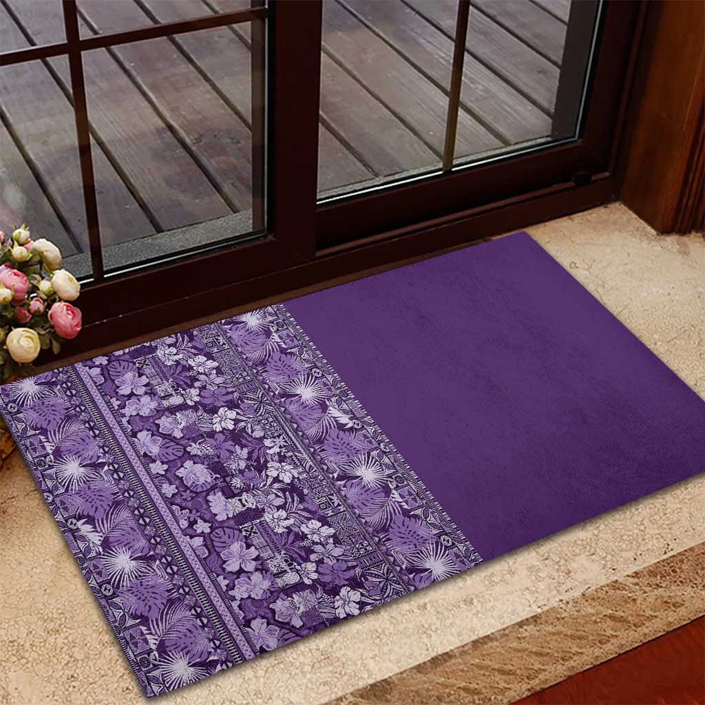 Hawaiian Tribal Elements Hibiscus Rubber Doormat Purple Pattern - Polynesian Pride