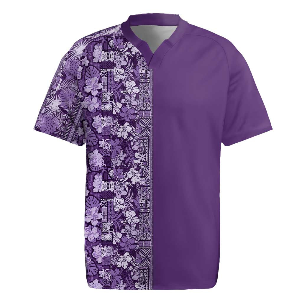 Hawaiian Tribal Elements Hibiscus Rugby Jersey Purple Pattern - Polynesian Pride