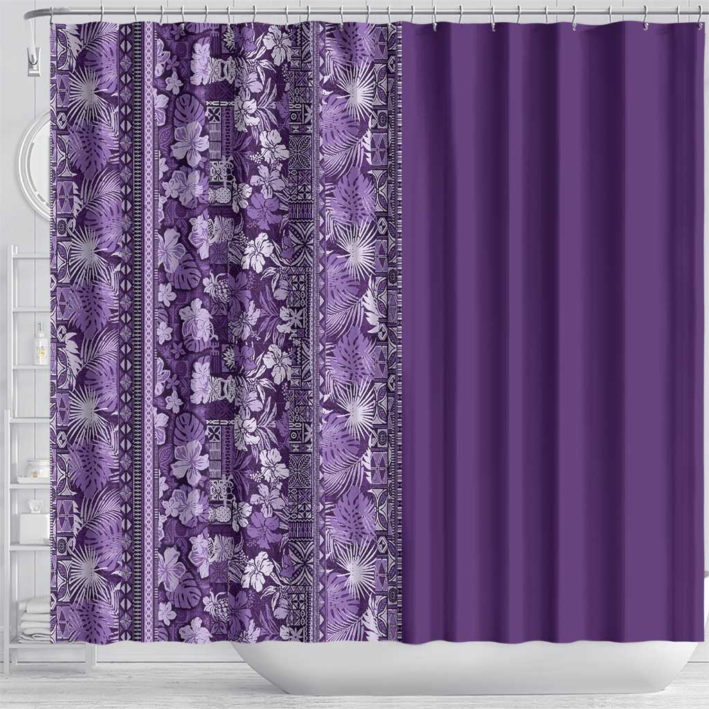 Hawaiian Tribal Elements Hibiscus Shower Curtain Purple Pattern - Polynesian Pride