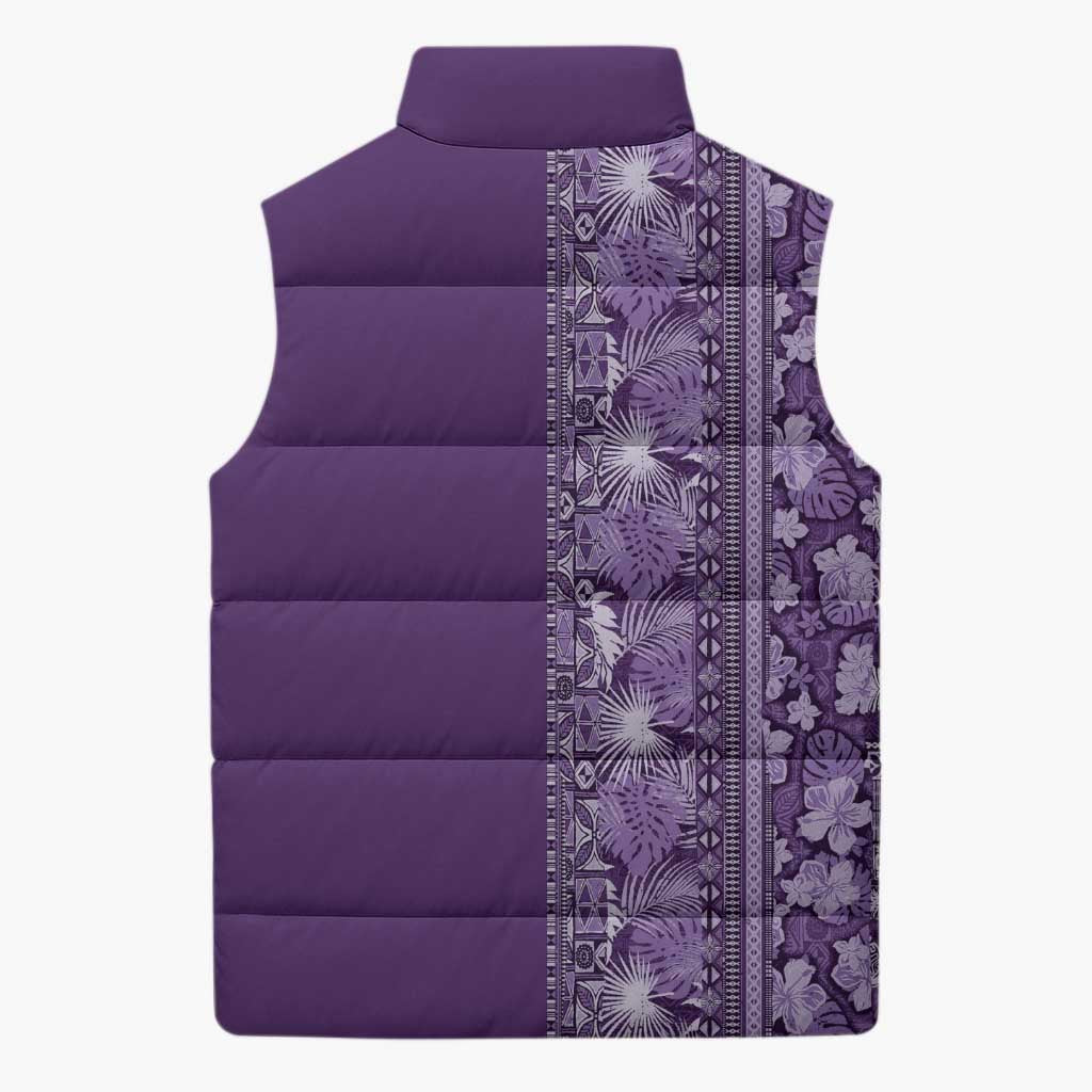 Hawaiian Tribal Elements Hibiscus Sleeveless Puffer Jacket Purple Pattern - Polynesian Pride