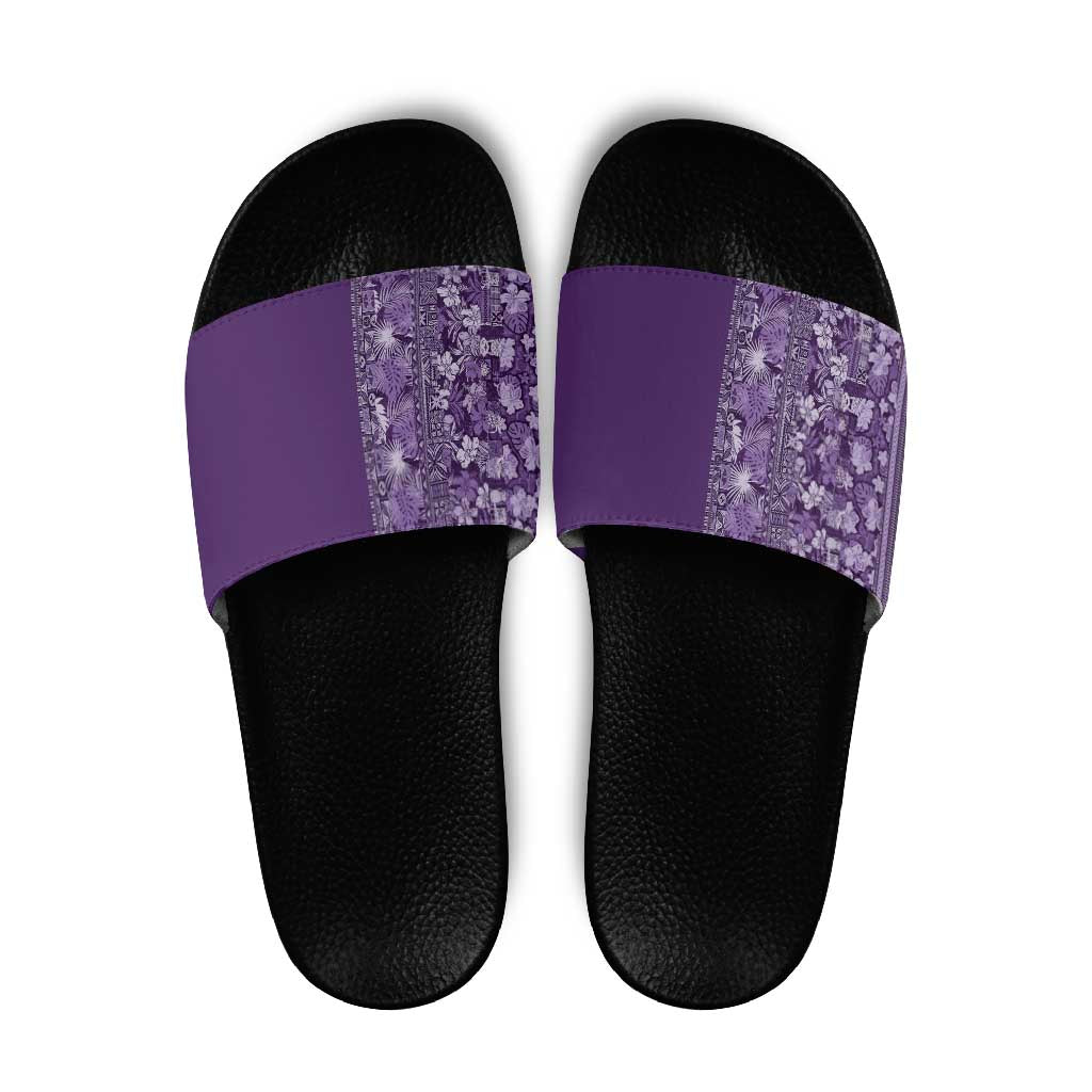 Hawaiian Tribal Elements Hibiscus Slide Sandals Purple Pattern - Polynesian Pride