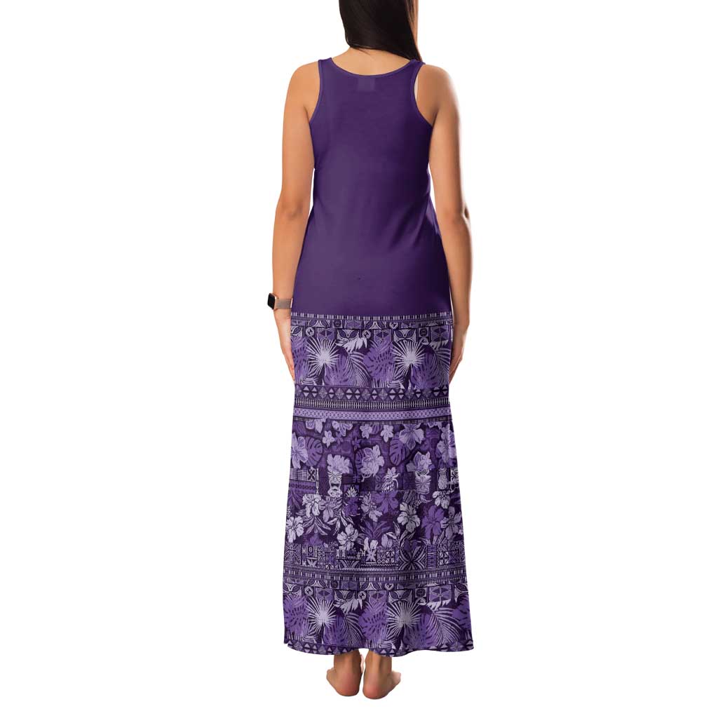 Hawaiian Tribal Elements Hibiscus Tank Maxi Dress Purple Pattern - Polynesian Pride