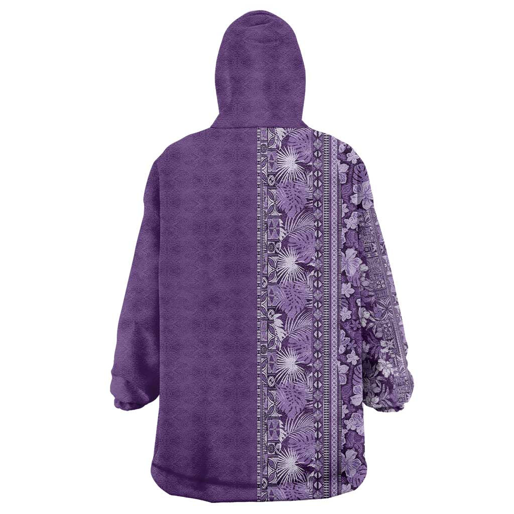 Hawaiian Tribal Elements Hibiscus Wearable Blanket Hoodie Purple Pattern - Polynesian Pride