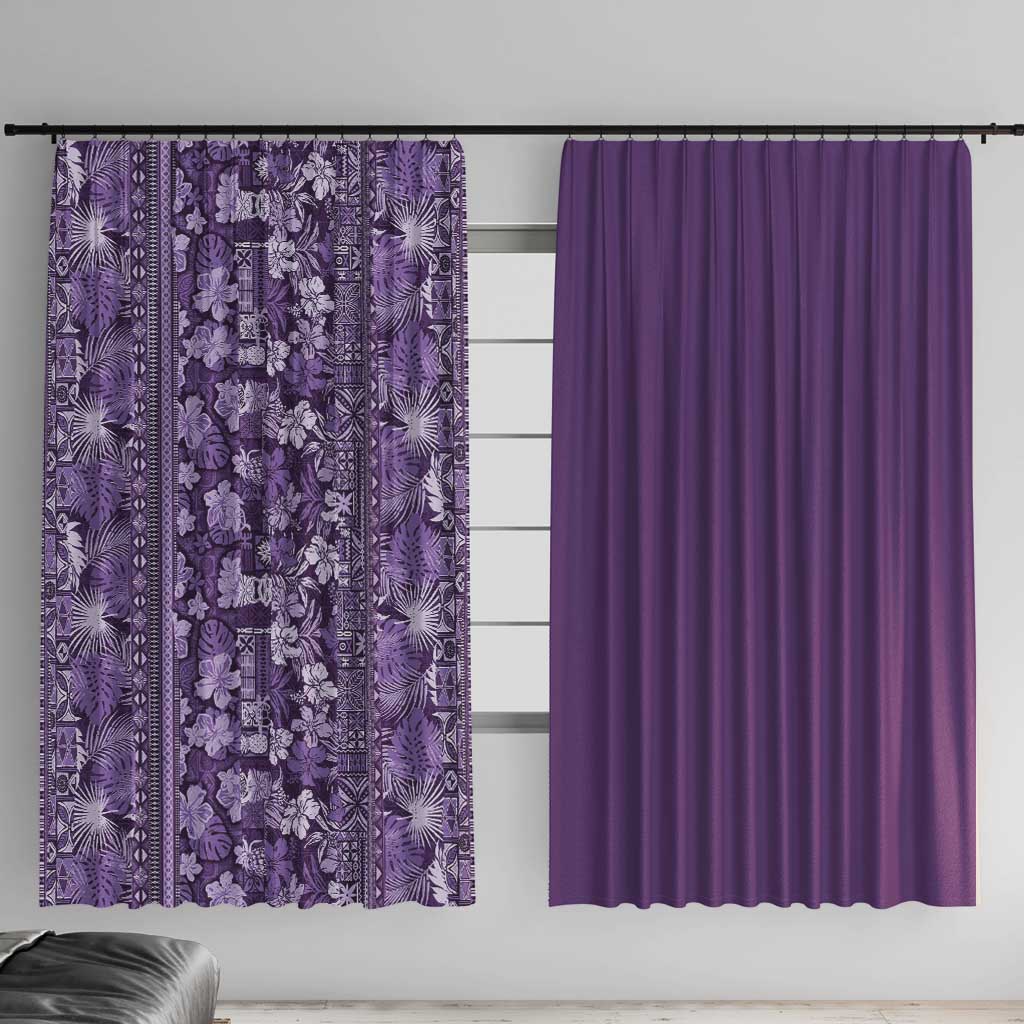 Hawaiian Tribal Elements Hibiscus Window Curtain Purple Pattern - Polynesian Pride