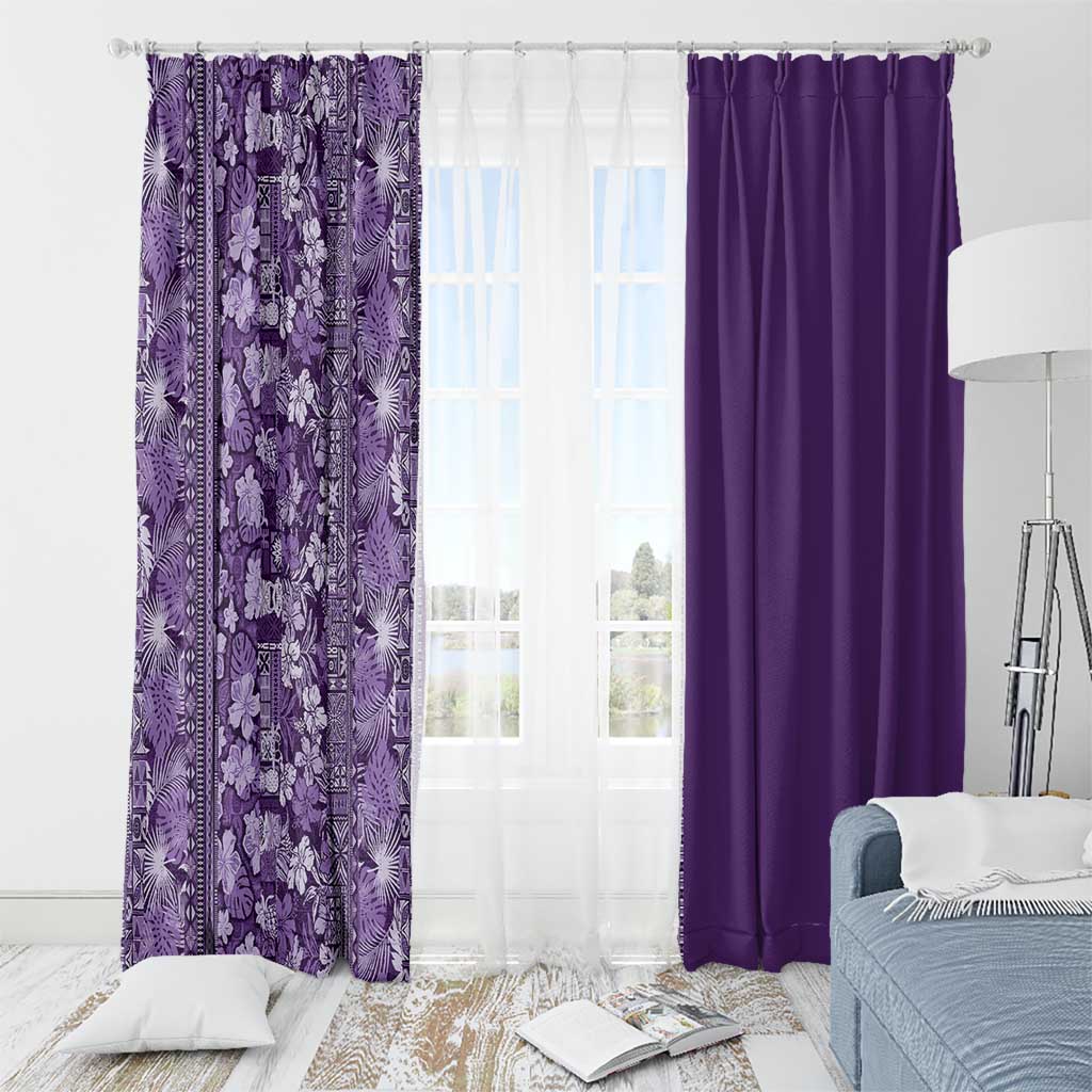 Hawaiian Tribal Elements Hibiscus Window Curtain Purple Pattern - Polynesian Pride
