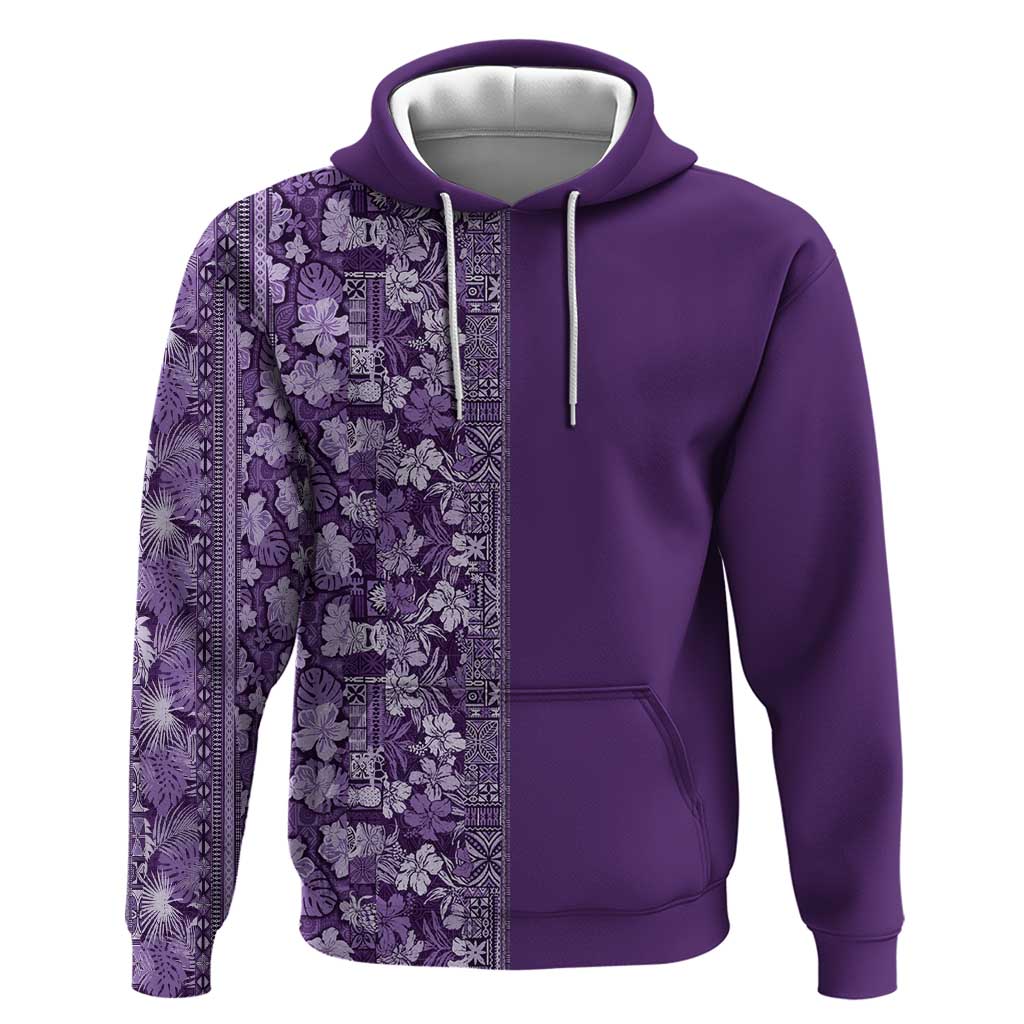 Hawaiian Tribal Elements Hibiscus Zip Hoodie Purple Pattern - Polynesian Pride