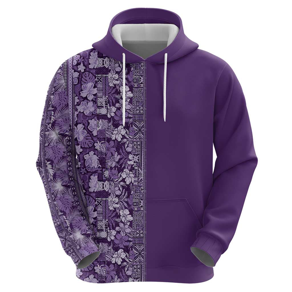 Hawaiian Tribal Elements Hibiscus Zip Hoodie Purple Pattern - Polynesian Pride