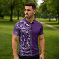 Hawaiian Tribal Elements Hibiscus Zipper Polo Shirt Purple Pattern - Polynesian Pride