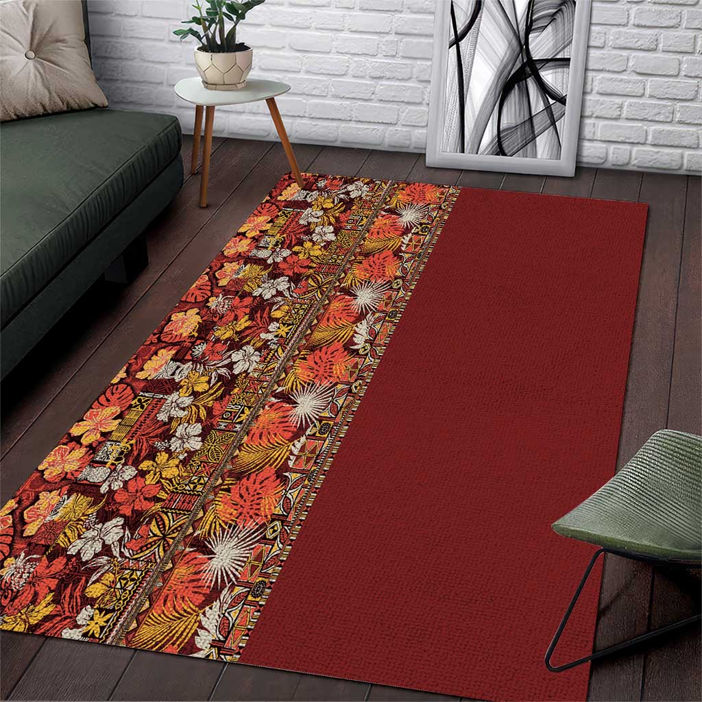 Hawaiian Tribal Elements Hibiscus Area Rug Red Pattern - Polynesian Pride
