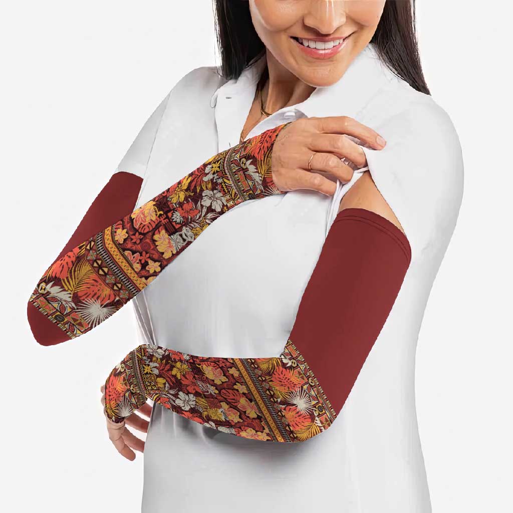 Hawaiian Tribal Elements Hibiscus Arm Sleeves Red Pattern - Polynesian Pride