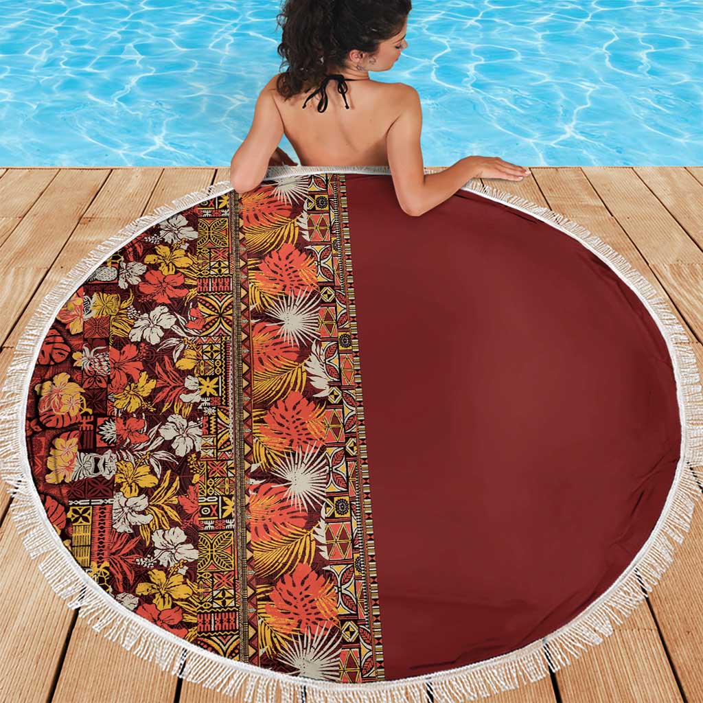 Hawaiian Tribal Elements Hibiscus Beach Blanket Red Pattern - Polynesian Pride