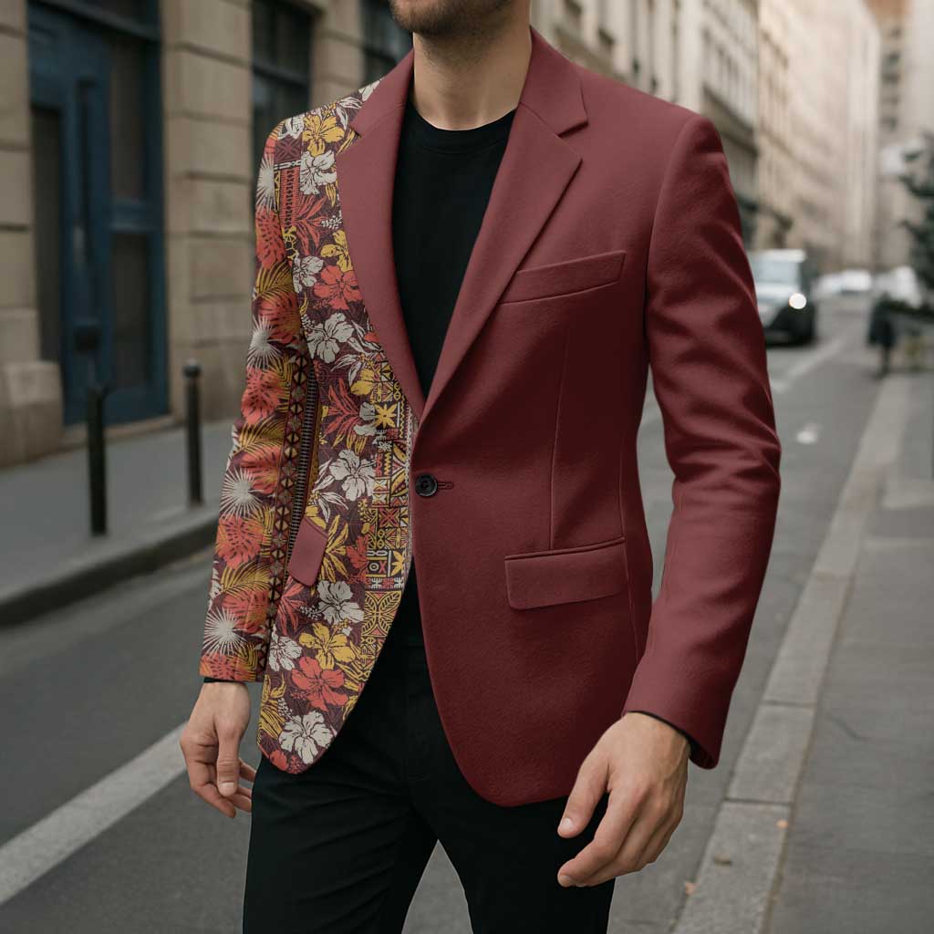 Hawaiian Tribal Elements Hibiscus Blazer Red Pattern - Polynesian Pride