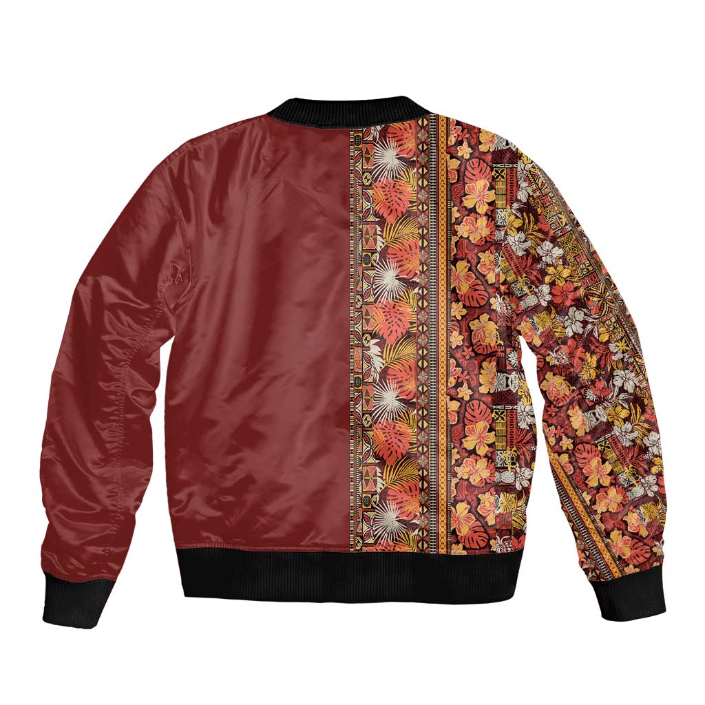 Hawaiian Tribal Elements Hibiscus Bomber Jacket Red Pattern - Polynesian Pride