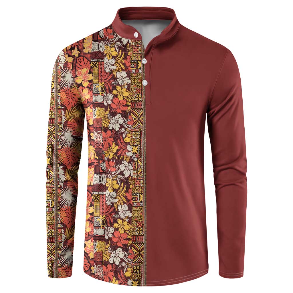 Hawaiian Tribal Elements Hibiscus Button Sweatshirt Red Pattern - Polynesian Pride