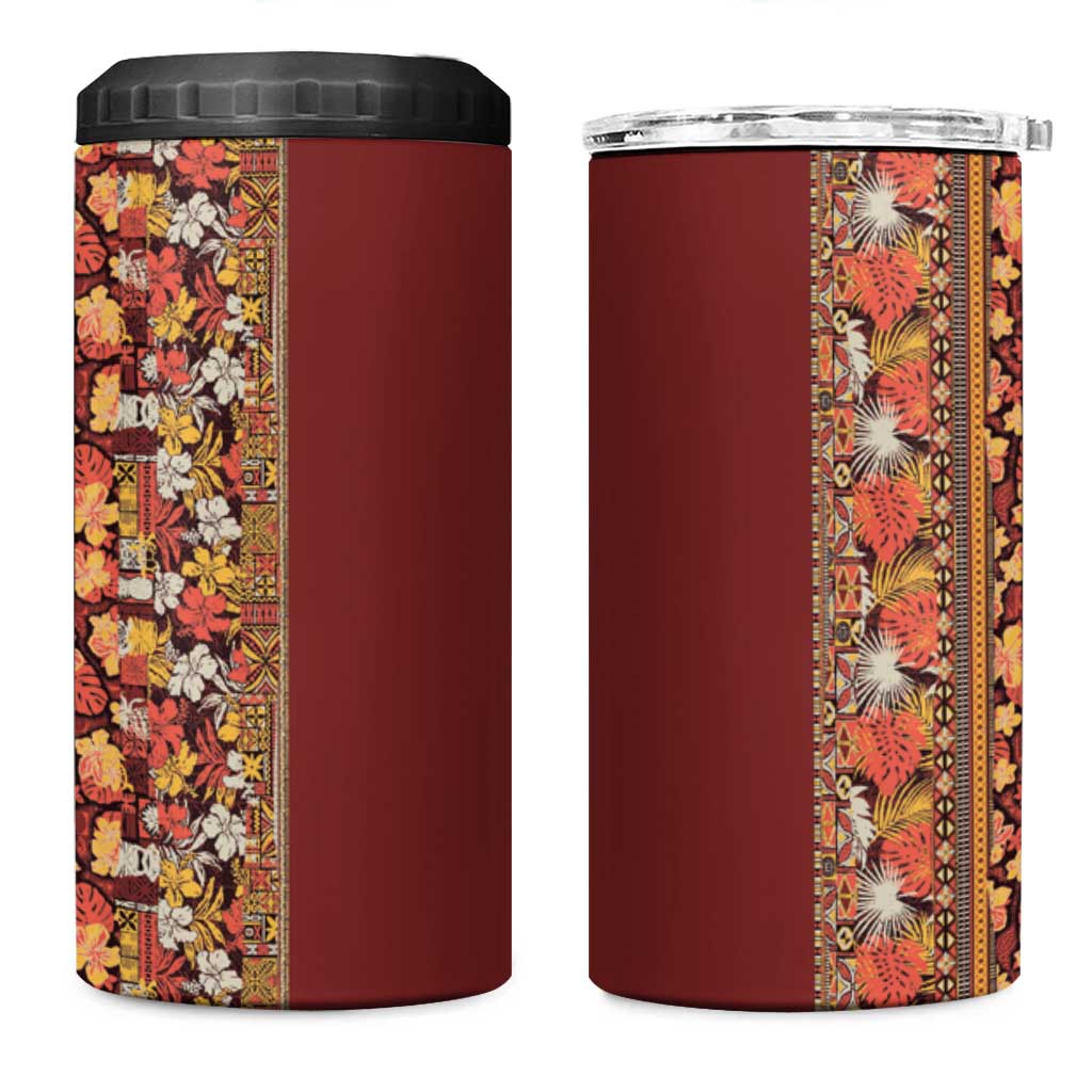 Hawaiian Tribal Elements Hibiscus 4 in 1 Can Cooler Tumbler Red Pattern - Polynesian Pride