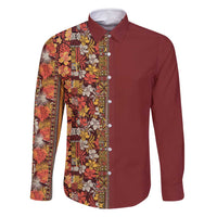 Hawaiian Tribal Elements Hibiscus Family Matching Long Sleeve Bodycon Dress and Hawaiian Shirt Red Pattern - Polynesian Pride